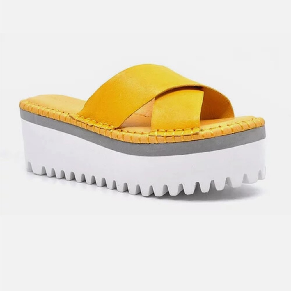 Magic Yellow Platform Slide Sandals Chocolat Blu size 8